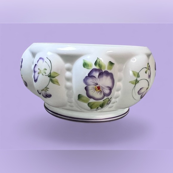 Floral Ceramic Bowl with Purple Accents - Picture 1 of 7